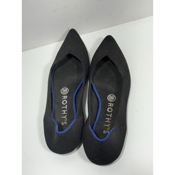 Rothys Womens The Point Flat Size 8 Black Knit Slip On Ballet Shoe Washable - Picture 2 of 8